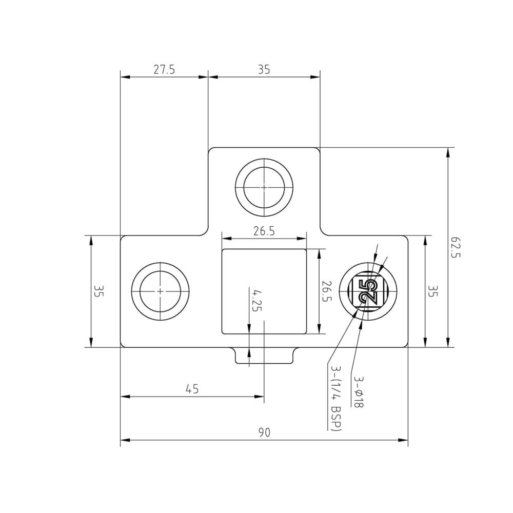 Doos T-Stuk met zij-uitgang - vierkant - 25 mm (40 stuks)