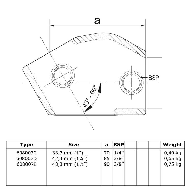 Buiskoppeling Verstelbaar kort T-stuk-E / 48,3 mm