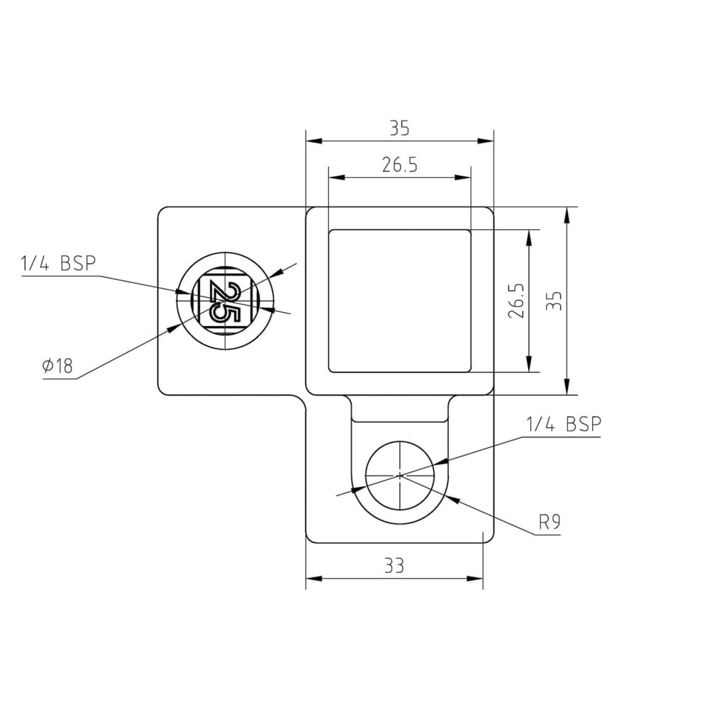 Doos Drieweg kniestuk 90° - zwart - vierkant - 40 mm (10 stuks)