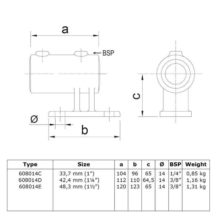 Doos Boeiboordbevestiging verticaal-D / 42,4 mm (15 stuks)