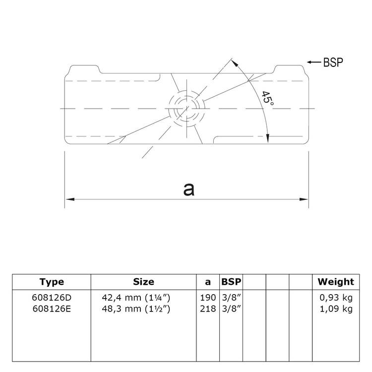 Buiskoppeling Kruisstuk voor helling tot 45°-E / 48,3 mm