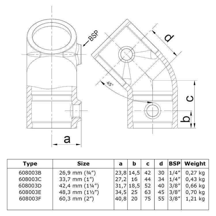 Doos Kort T-stuk 45°-E / 48,3 mm (20 stuks)