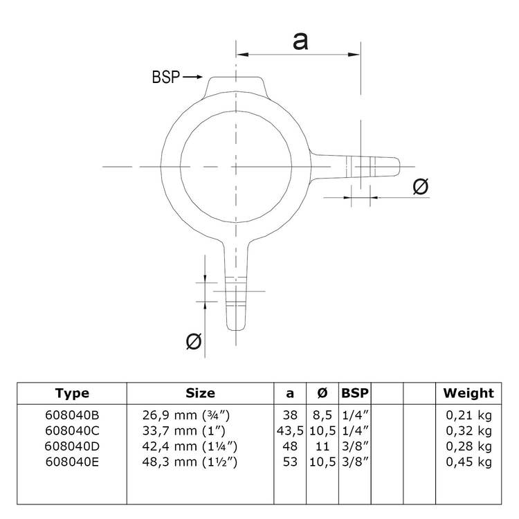 Rohrverbinder Gelenkauge doppelt 90°-F / 60,3 mm