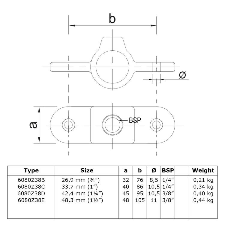 Doos Dubbel oogdeel in 1 lijn - zwart-D / 42,4 mm (60 stuks)