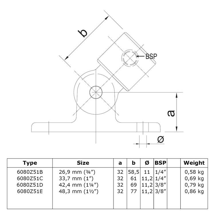 Karton Rohrverbinder Gelenkfuß - Schwarz-C / 33,7 mm (30 Stück)