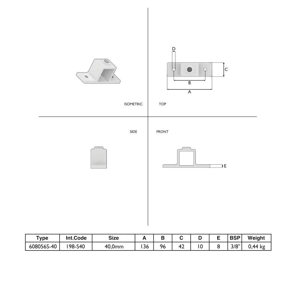 Buiskoppeling Oogdeel dubbele lip - vierkant - 25 mm