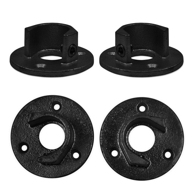 Buiskoppeling Ronde voetplaat met inleg (set) - zwart-C / 33,7 mm