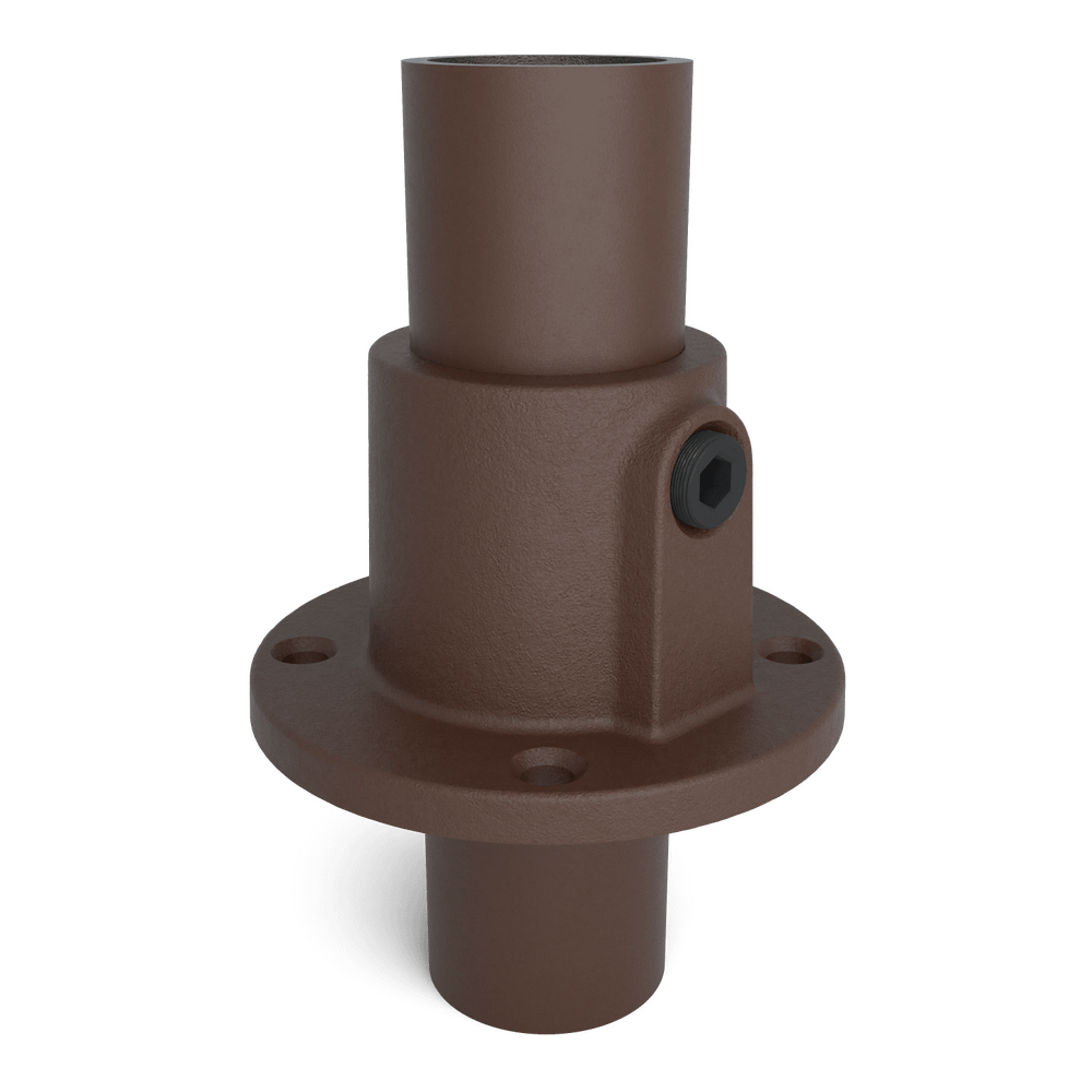 Buiskoppeling Ronde voetplaat met doorloop - vintage bruin-C / 33,7 mm