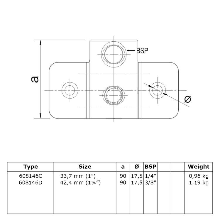 Doos Buiskoppeling Extra zware boeiboordbevestiging horizontaal-C / 33,7 mm (15 stuks)