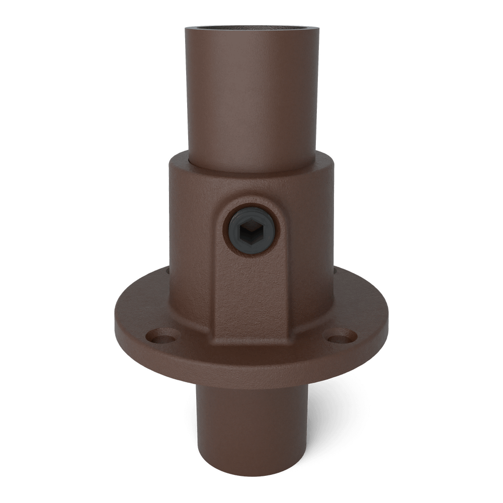 Buiskoppeling Ronde voetplaat met doorloop - vintage bruin-C / 33,7 mm