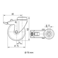 Zwenkwiel (zwart) met rem en expander - 75mm diameter-B / 26,9 mm