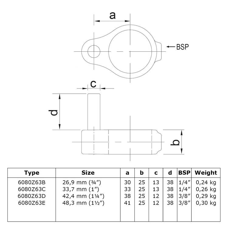 Buiskoppeling Scharnierpen - zwart-D / 42,4 mm