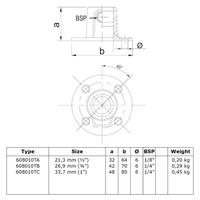Karton Rohrverbinder Fußplatte rund durchgehend-A / 21,3 mm (100 Stück)