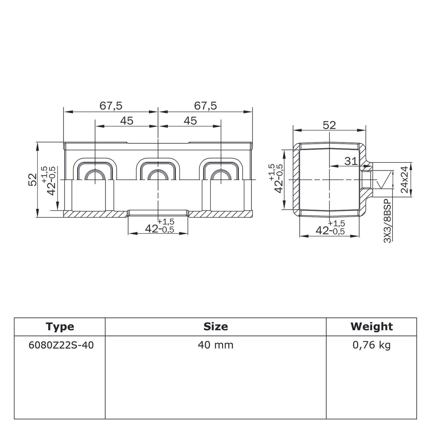 Buiskoppeling Kruisstuk in 1 vlak - zwart - vierkant - 40 mm