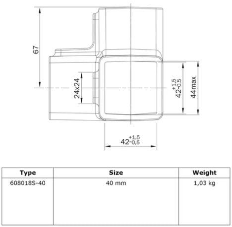 Rohrverbinder Dreiweg-Eckstück 90° - quadratisch - 40 mm