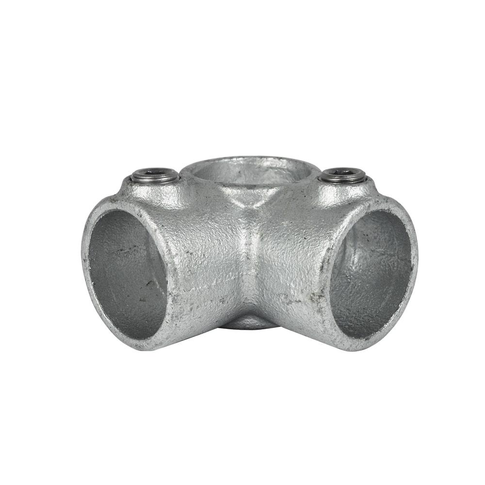 Produktbild von B&T Metall Rohrverbinder Dreiweg-Eckstück T128 – 26,9 Mm (3/4“), Temperguss Vollbadverzinkt, Inkl. Stellschrauben, Für Geländer & Gerüstbau