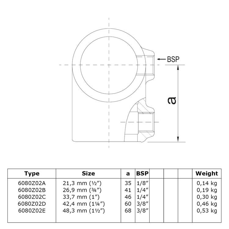 Karton Rohrverbinder T-Stück kurz - Schwarz-E / 48,3 mm (30 Stück)