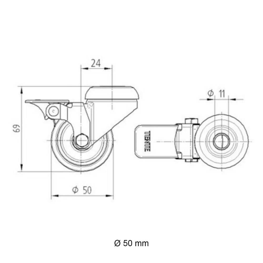 Schwenkrolle mit Bremse und Expander - 50 mm-B / 26,9 mm Schwenkrolle mit Bremse und Expander - 50 mm-B / 26,9 mm