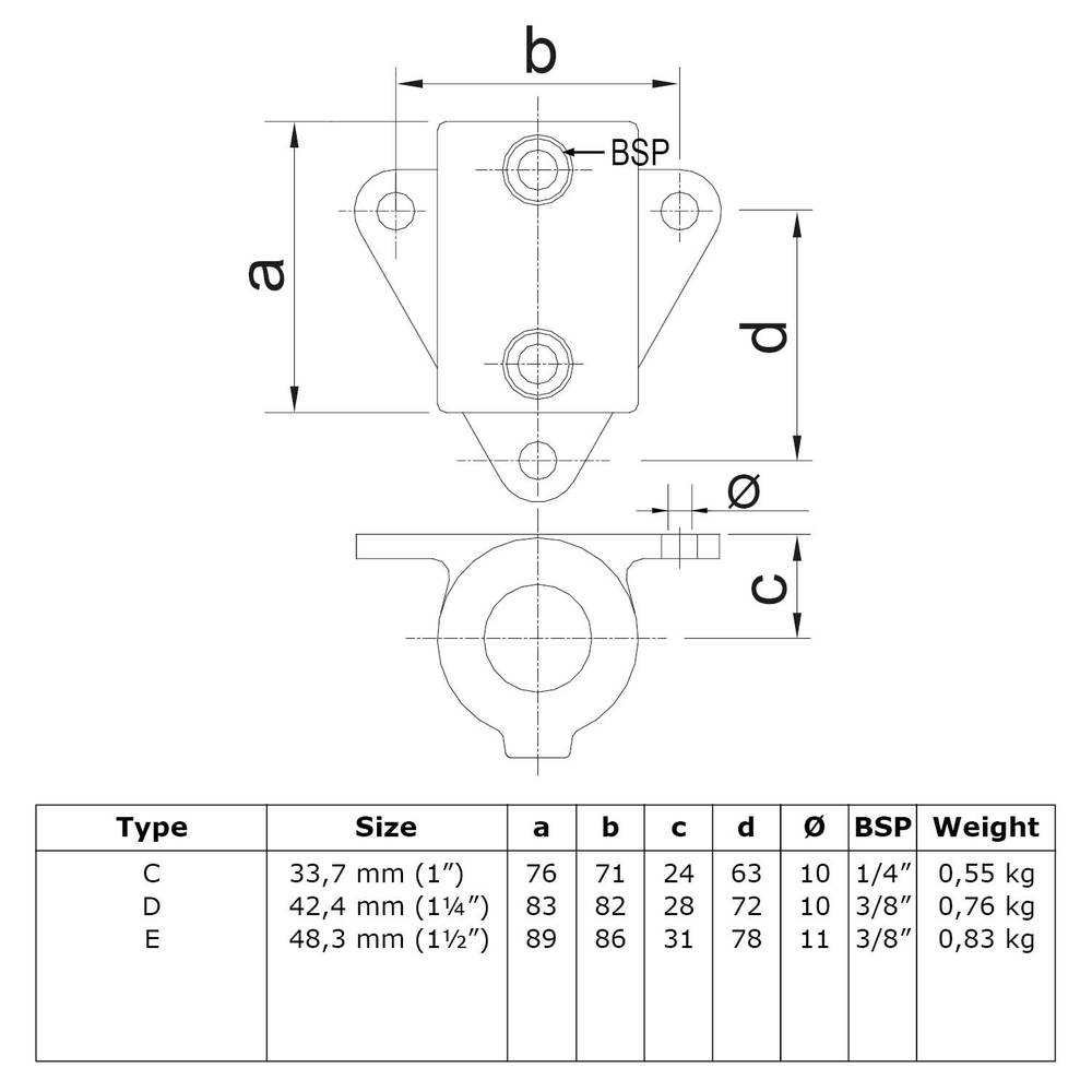 Buiskoppeling Boeiboord bevestigingshoek-E / 48,3 mm