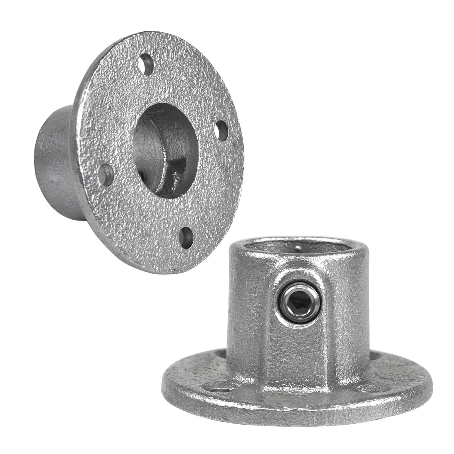 Karton Rohrverbinder Fußplatte rund durchgehend-A / 21,3 mm (100 Stück)