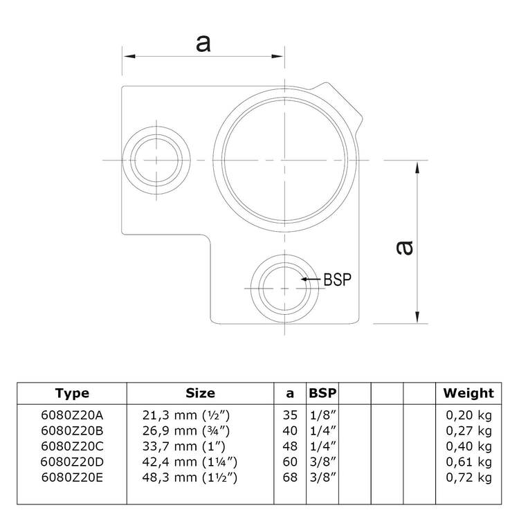 Karton Rohrverbinder Eckstück durchgehend - Schwarz-E / 48,3 mm (20 Stück)