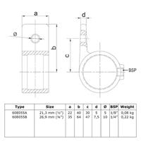 Buiskoppeling Oogdeel enkele lip-D / 42,4 mm