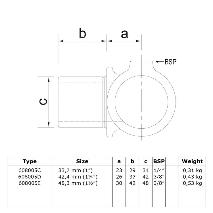 Karton Rohrverbinder internes Drehstück-E / 48,3 mm (30 Stück)