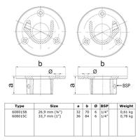 Buiskoppeling Ronde voetplaat met inleg 26,9 mm Buiskoppeling Ronde voetplaat met inleg 26,9 mm