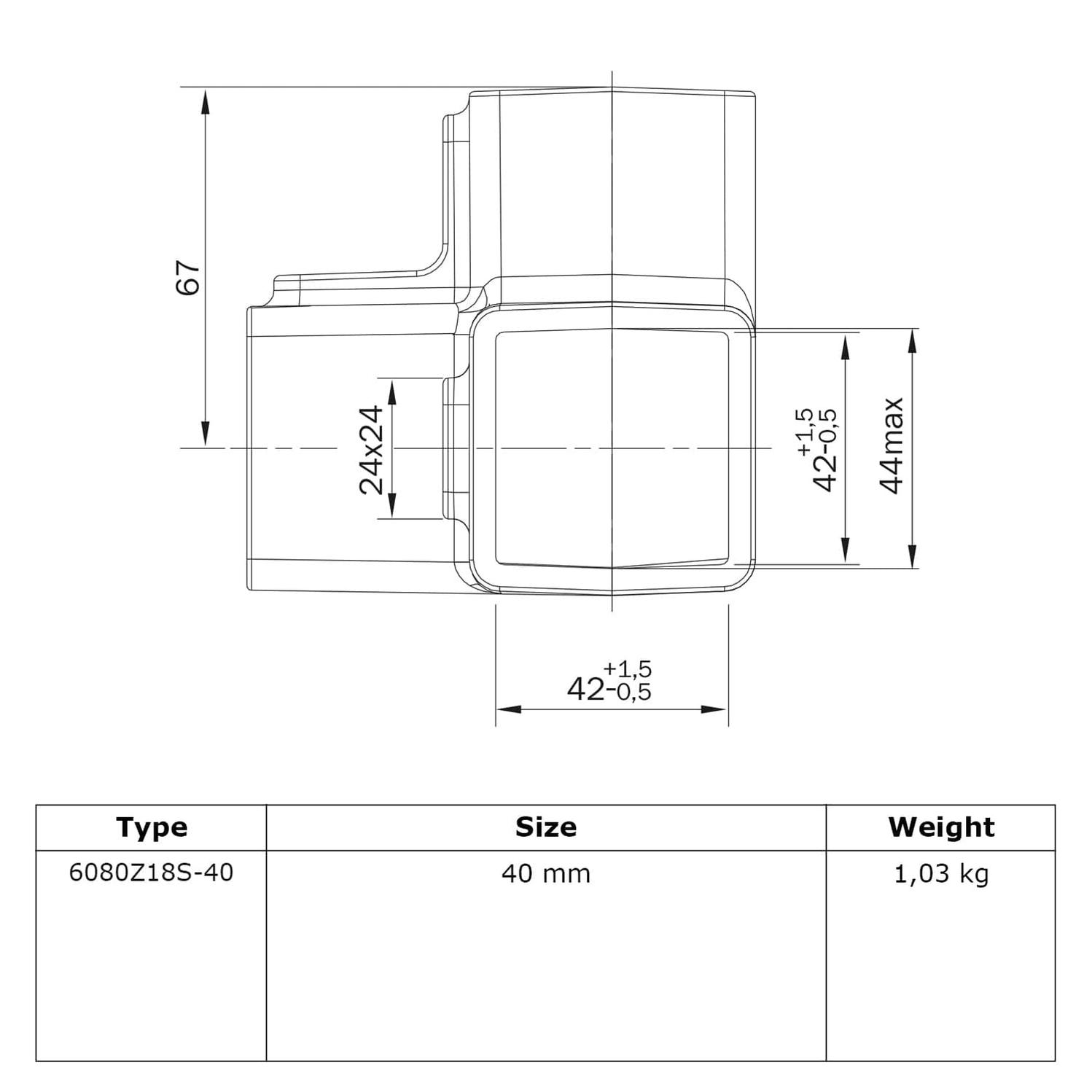 Doos Drieweg kniestuk 90° - zwart - vierkant - 40 mm (10 stuks)