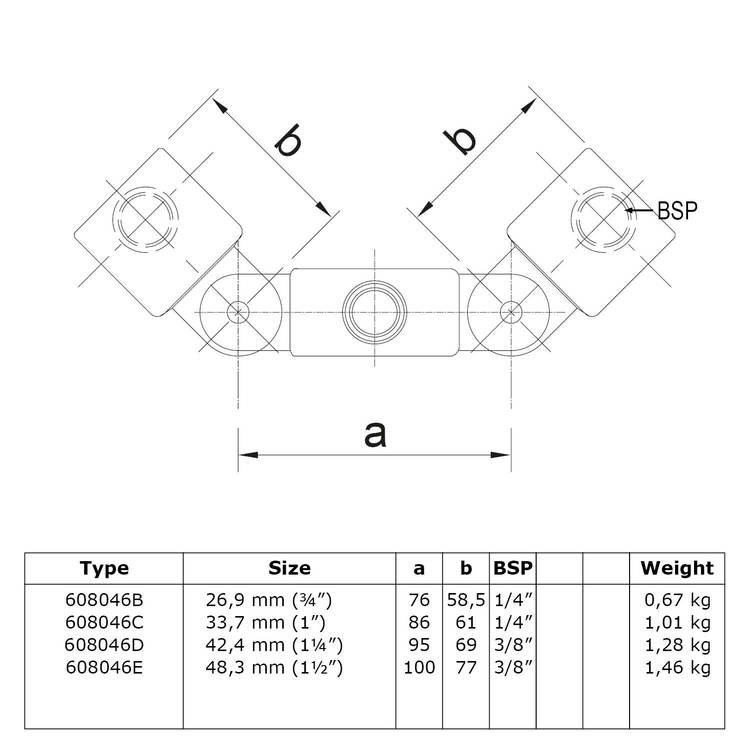 Karton Rohrverbinder Gelenkstück doppelt-F / 60,3 mm (10 Stück)