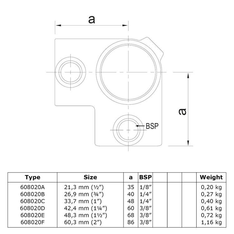 Doos Hoekstuk doorlopende staander-D / 42,4 mm (30 stuks)