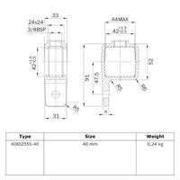 Buiskoppeling Oogdeel enkele lip - zwart - vierkant - 40 mm