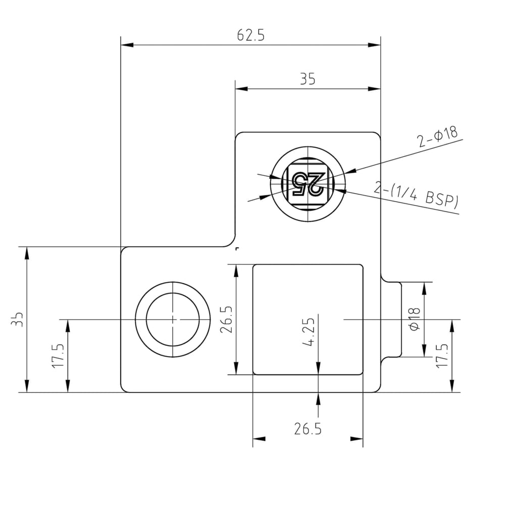 Rohrverbinder Eckstück durchgehend - quadratisch - 40 mm