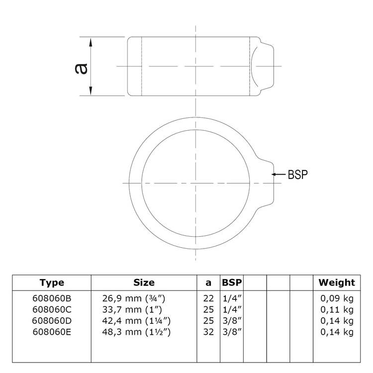 Buiskoppeling Borgring-E / 48,3 mm