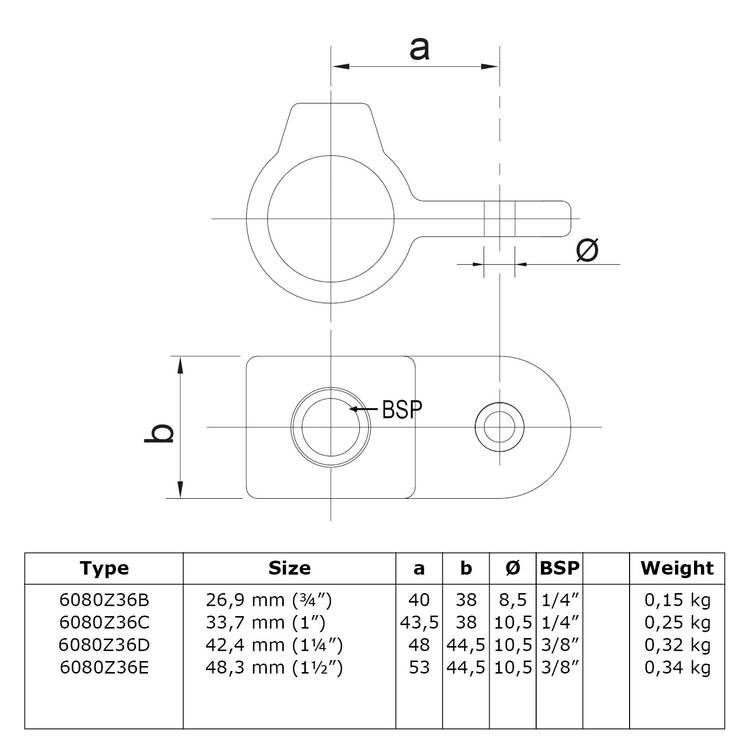 Buiskoppeling Oogdeel scharnierstuk - zwart-C / 33,7 mm